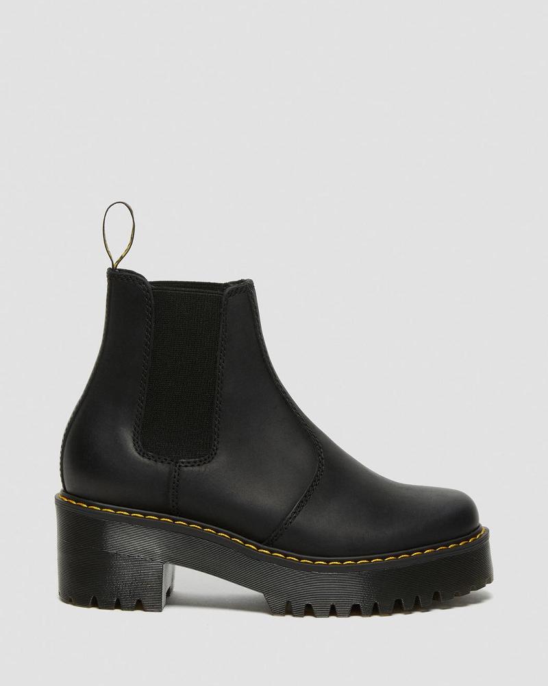 Black Women's Dr Martens Rometty Wyoming Leather Platform Chelsea Boots | CA 129FDN